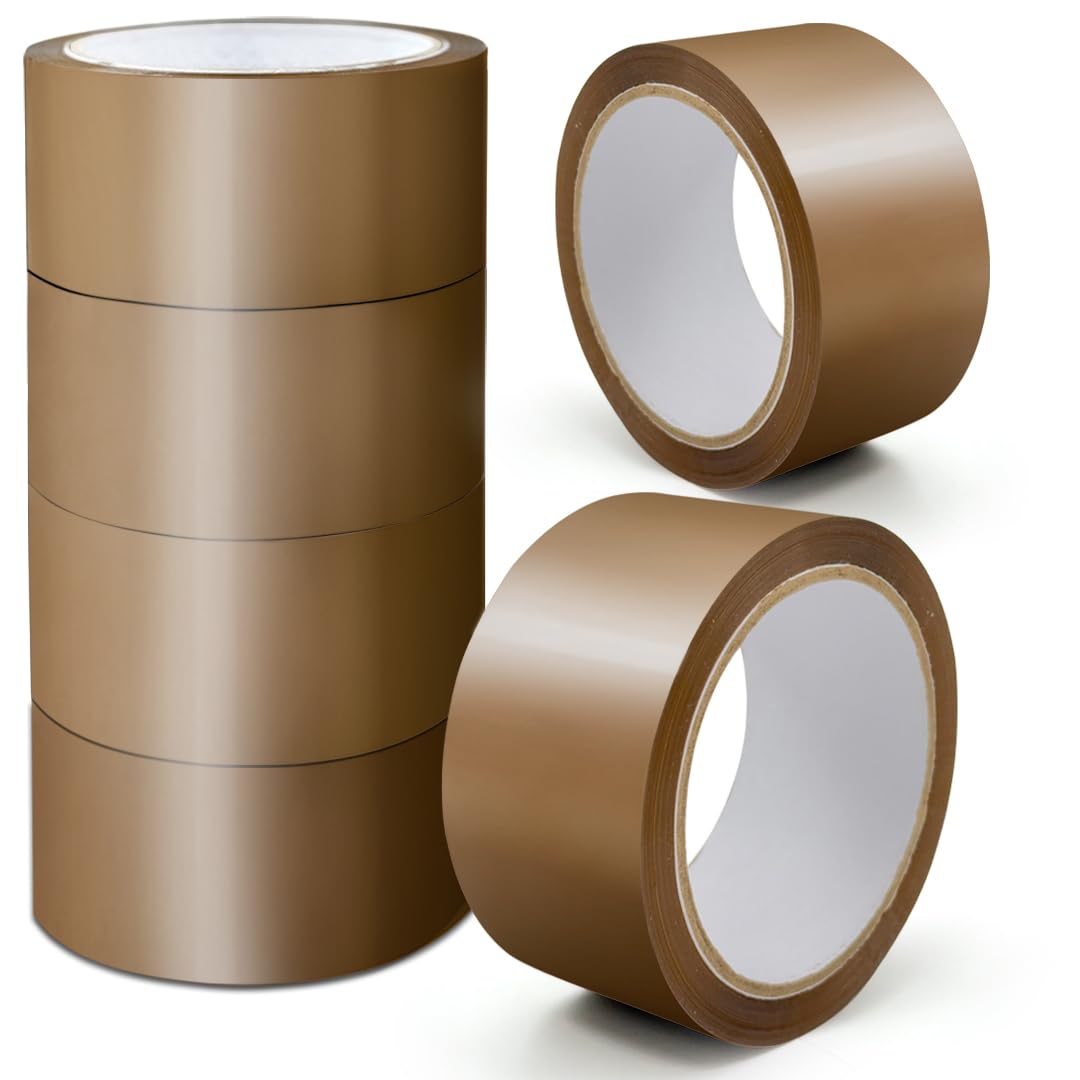 Packaging Tape, Heavy Duty Brown Parcel Tape 6 Rolls With Low Noise - 48mm X 66m, Secure Sticky Brown Tape For Box Packaging, Moving Boxes, Packing Tape Strong For Moving House (6 rolls)