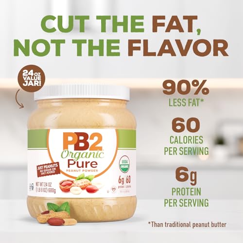 Image of PB2 Pure Organic Powdered Peanut Butter | Pure, USDA Organic Certified, Non-GMO Peanuts with No Salt, No Sugar | Vegan, Keto Friendly | 24oz Resealable Jar