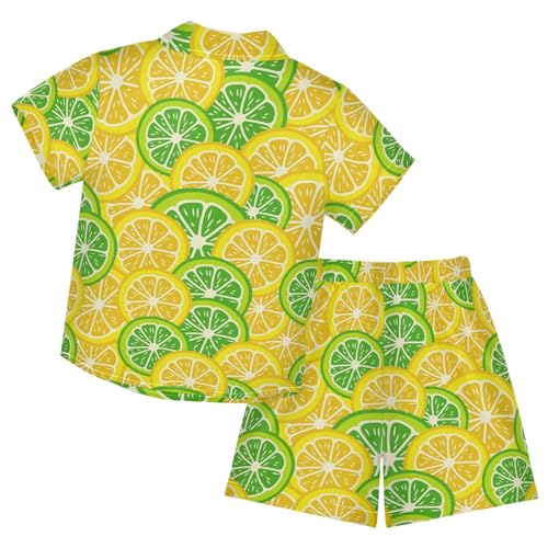 Image of Sunflower Floral Yellow Black Short Sleeve Hawaiian Button Down Shirts and Short Sets for Boys Toddler Summer Outfits