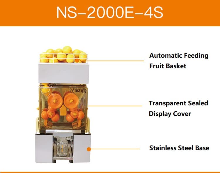 Commercial 110V Orange Juicer Machine, Slow Masticating Juice Extractor with Stainless Steel Box, Easy to Clean Auto Unloading Peeling Electric Citru Squeezer Maker Machine for Orange,Juice,Grapefruit