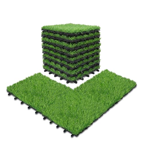 Majestick Goods Interlocking Artificial Turf Grass Deck Tiles 8 Pack