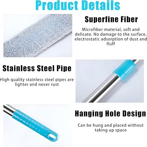 Image of Gap Cleaning Duster with Extendable Handle (Up to 150 cm) - Flexible Microfiber Dust Cleaner for Under Bed, Sofa, Fridge & Narrow Spaces - Washable Flat Dust Mop for Home Cleaning