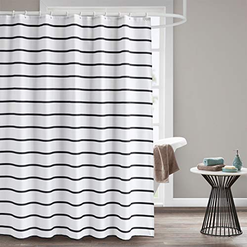 Seavish Fabric Shower Curtain, 72 x 72 Black and White Striped Geometric Cloth Shower Curtains for Bathroom Monogrammed Simply Design, Heavy Weighted and Waterproof