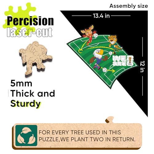 Image of FIFA World Cup 2026 Mascot Wooden Jigsaw Puzzle for Kids & Adults, USA - Canada - Mexico Mascot 200 Pieces, Unique Shape Puzzle, Officially Licensed, Sports Gift for Fans, 5MM Thick,We are 2026 | Wooden Jigsaw Puzzle