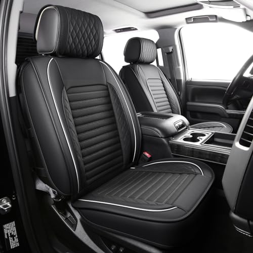 Image of JOJOBAY Chevy Silverado Seat Covers,GMC Sierra Seat Covers,Custom Fit 2007-2026 1500 2500HD 3500HD Crew Extended Regular Cab,LT LZT RST Trail Boss(Front Pair,Black White)