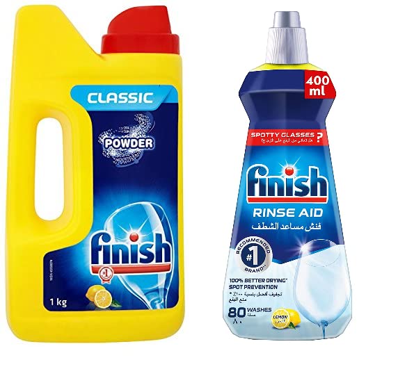Finish Dishwasher Detergent 1 Kg Lemon + Finish Rinse Aid 400ml Lemon