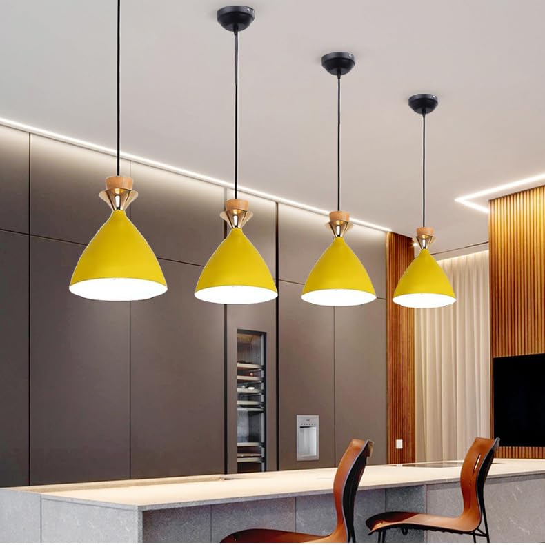 Image of Modern Yellow Dome Hanging Pendant Light for Ceiling, Aluminium, Antique Decor, E-27 Holder, (Bulb is not Included) Pack of 3