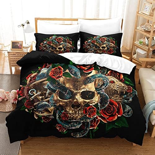 3D Printed Duvet Cover Set Art Skull Flower Soft Microfiber Bedding Set Duvet Cover Soft Microfiber Bedding Set With Zipper Closure King220x240cm