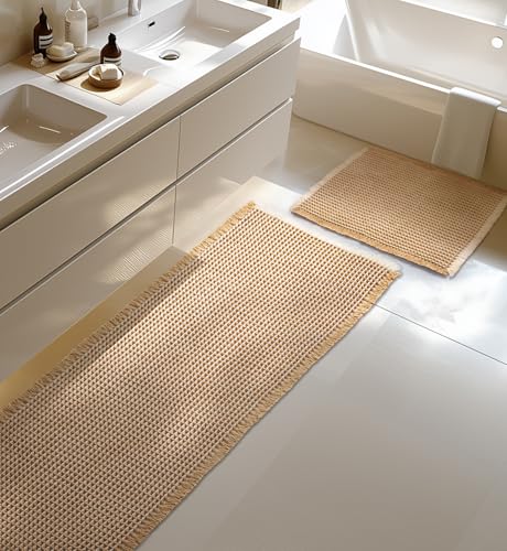 Furicher Large Waffle Bath Mat Set, Non Slip Bathroom Mat Set, Ultra Absorbent Bath Mats for Bathroom Decor, Extra Soft Floor Bathroom Rugs Sets 2 Piece, Washable Bath Rugs (20