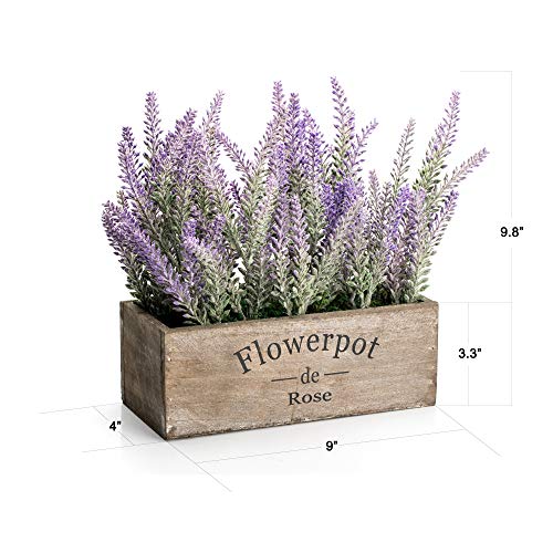 Velener Purple Artificial Lavender Flowers With Decorative Tray Wooden Box Plant Pot 9"- Faux Plants Indoor Garden Rustic Farmhouse Spring Decoration, Shelf, Kitchen, Home Office, Bathroom, Outdoor #TOP1