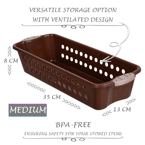 Image of Heart Home Pack of 2 Storage Basket | Storage Organizer for Refrigerator-Vegetables-Stationery | Multipurpose Cabinet Shelf Rack | Storage Box for Kitchen | JAWA-2 | Medium | Gray & Brown