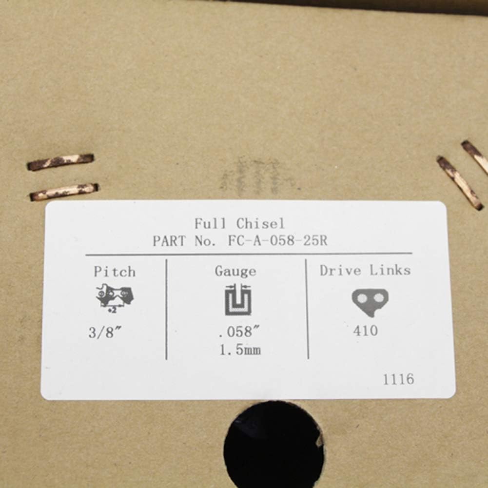 25FT Roll Full Chisel Saw Chain .3/8'' Pitch .058'' Gauge Compatible with Stihl Dolmar Echo McCulloch Homelite Jonsered Shindaiwa Makita Tanaka Efco WT 10PCS Matched Connecting links ＆ 6 Boxes