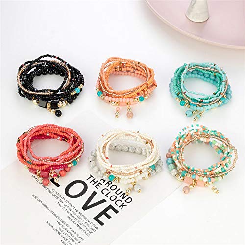 6 Sets Bohemian Stackable Bead Bracelets Multilayered Stretch Bracelet Multicolor Jewelry Sets Boho Pendant Charm Bangles Bracelet Handmade Tassel Strand Bracelet for Women2