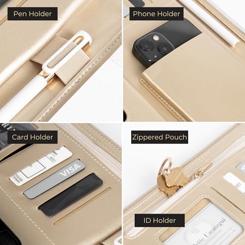 blu monaco black vegan leather portfolio binder for women - professional padfolio with magnetic closure amp gold trim business organizer case