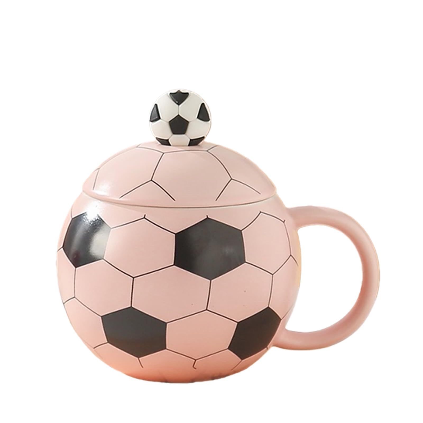 MALSSE Football Shape Drinking Mug 14oz Ceramic Cup with Lid Cover for Hot Cold Beverages and Display Trainer Gift