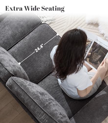 Image of Kingfun 3 Seater Couch, Mid Century Modern Sofa Set with Rolled Arms and Deep Seats, Fluffy Comfort for Living Room, Apartment, Easy Assembly, Gray