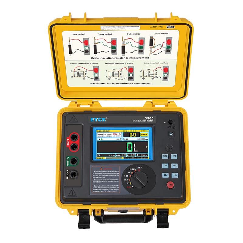 5KV High Voltage Insulation Resistance Tester Rated Voltage 250v-5Kv 0.5MΩ-2TΩ Voltage Range AC/DC 0-1000V ET3500