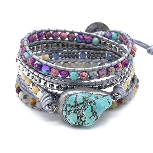 Image of Boho Wrap Bracelet for Women, Handmade Natural Imperial Jasper Multi-Layer Stone Beaded Bracelet, Bohemian Healing Crystal Stone Jewelry Gifts