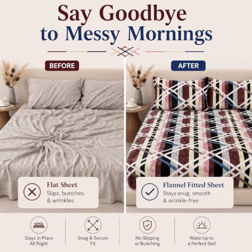Image of HOMEKART 280 GSM Warm Fitted Bedsheet for Double Bed, Soft Winter Mattress Sheet, Cozy Stretchable Fitted Bed Cover with Elastic, Comfortable & Durable Bedding, Slate Grey, Double (78 x 72 + 8)