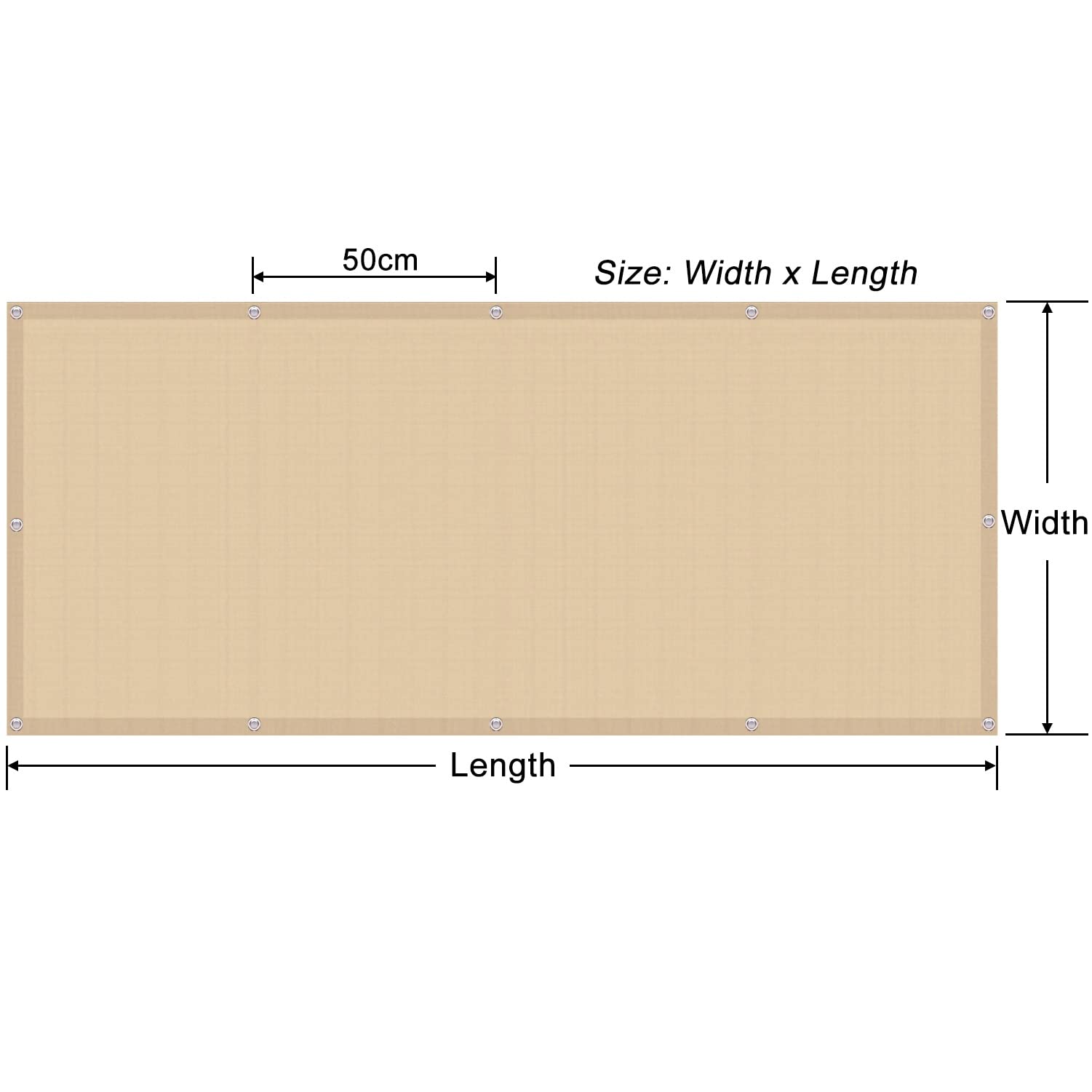 Balkon 70 x 750 cm – odporny na warunki atmosferyczne pokrowiec ogrodzeniowy z HDPE na balkon i podwórko, beżowy kolor, zawiera oczka i opaski kablowe, trwała ochrona na zewnątrz