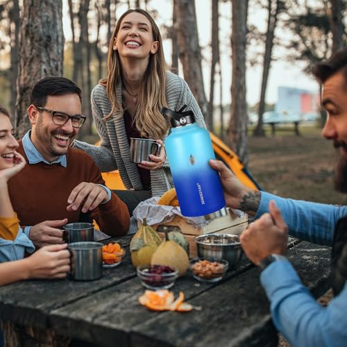Image of Insulated Water Bottle 64 oz, Triple Wall Vacuum Stainless Steel Water Bottles (Cold for 48 Hrs), Leak Proof & Non-BPA, Half Gallon Water Flask Jug Wide Mouth Straw Lid & Spout Lid