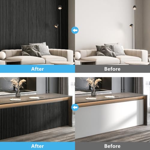Image of Art3d Wood Slat Wall Panels, Fluted MDF, 6-Pack, 94.6 x 7.4 in, Matte Black