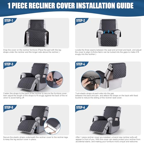 Image of TAOCOCO 100% Waterproof Recliner Covers, Recliner Sofa Covers with Leg Straps, Reversible Recliner Couch Cover for Reclining Chair, Washable Couch Protector for Pets Kids(1 Seater 22 inch, Deep Gray)