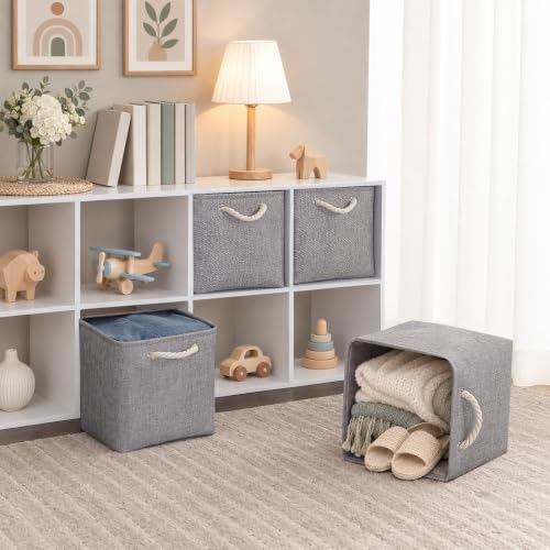 Mangata Stoff Aufbewahrungsbox 25x25x25 cm Faltbar Grau 3er Set – Ansicht 4