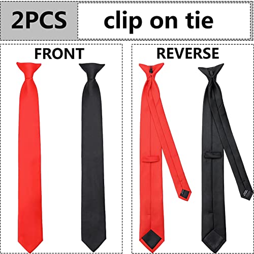 Image of DEYACE Clip on Ties for Men, 2 Pcs Black Tie & Clips Set, 20 Inches Premium Solid Color Ties