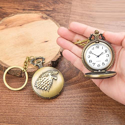 Image of AUGEN Premium Pocket Watch Metal Keychain Game Of Throne Retro Vintage for Gifting With Key Ring Anti-Rust (Pack Of 1)