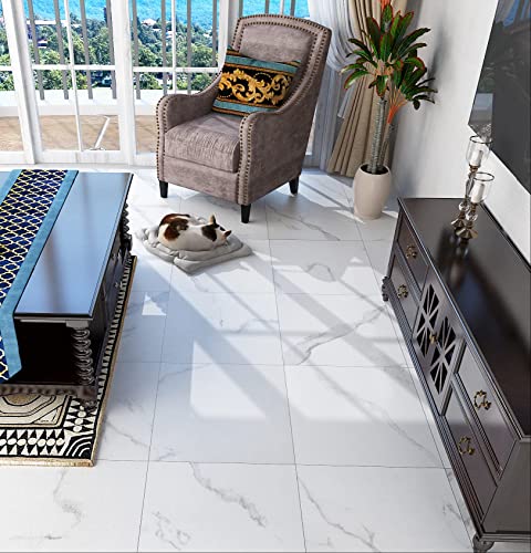 Funstick 30 Pack White Vinyl Floor Tiles Peel And Stick Waterproof Floor Tile Stickers 12X12 Inch Thick Self Adhesive Marble Peel And Stick Floor Tiles For Bathroom Kitchen Bedroom Laminate Flooring #TOP1