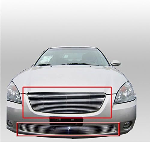 Front Bumper Upper + Lower Billet Grille Insert Combo 2pcs Set Compatible with 2002-2004 Altima