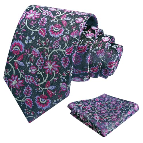 Image of Alizeal Mens 3.15inches Leaf Flower Pattern Tie Set | Floral Pattern Pocket Square Perfect for Fall Winter Business and Holiday Events
