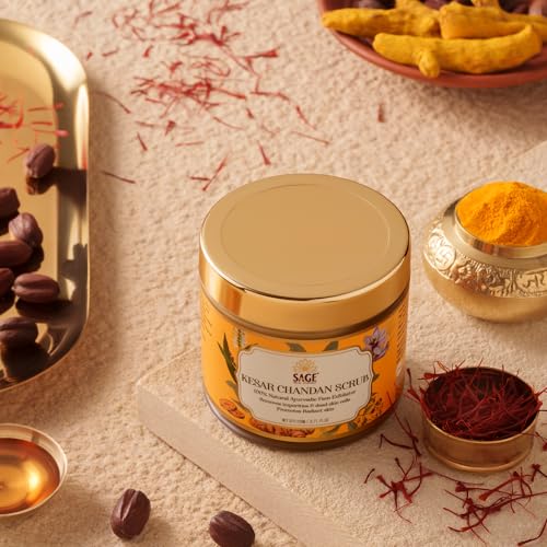 Image of Kesar Chandan Face Scrub with Saffron, Sandalwood & Walnut | Helps with Tan Removal & Dead Skin | Contains Skin Brightening & Polishing Properties - (110 gms)