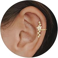 NECOCY Star 14K Gold Plated Non-Piercing Ear Cuff Earrings for Women - Adjustable CZ Clip-On Cartilage Cuffs, Dainty Sparkling Jewelry