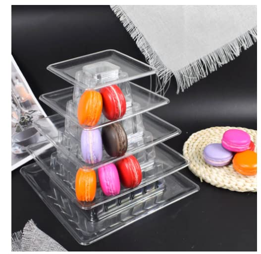 5 -Tier Macaron Tower Stand, Square Tiered Dessert Cake Display Stand Serving Tray for Birthday Party,Wedding,Baby Shower, French Macarons, Bakery Decor -Transparent