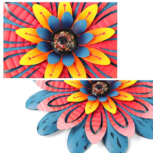 Litially Outdoor Metal Flower Wall Art Garden Decor Cute Flowers Decorations Hanging For Outside Yard Porch Lawn Red 12X12 Inches #TOP2