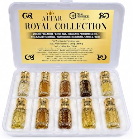 Parag Fragrances 10 in 1 Royal Collection White Oud,Bella Phool, Bramaha Kamal, Hawaii Blue, Kesar Chandan, Hibiscus Musk, Jannat Al firdaus, Himalyan Kasturi, Dehnal Oud & Musk Al Razali