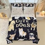 Wajade Kids Dog Comforter Set Full Size Bed in a Bag for Girls Boys, 7 Pieces Cute Animal Puppy Printed Bedding Set Includes Comforter, Flat Sheet, Fitted Sheet, Two Pillowcases & Shams