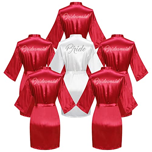 Valennia 6 Pieces Bridal Shower Bathrobe For Bride and Bridesmaid