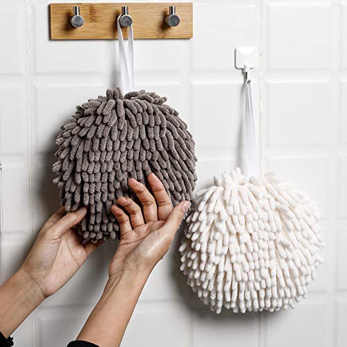 Juebm Chenille Hand Towel, Hanging Hand Towels For Kitchen With Loop,Bathroom Hand Towels Hanging, Absorbent Microfiber Hand Drying Puff, Thick Kids Hand Dry Towels(Grey2) #TOP2