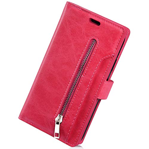 Herbests compatibile con Samsung Galaxy S20 Ultra Custodia, Cover Pelle PU Multifunzione Cerniera Wallet Case Cover con 9 Porta Carte Slots Coperture Uomo Donna Custodia Portafoglio, Rose Red