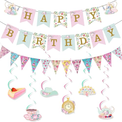Image of Afternoon Tea Decorations Set, 3-Layer Floral Tea Party Bunting