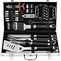 POLIGO 26PC Exclusive BBQ Grill Accessories in Aluminum Case for Birthday Christmas Grilling Gifts - Premium Grill Utensils Set with Barbecue Claws, Meat Injector, Thermometer for Smoker, Camping