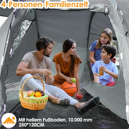 Camping Zelt 4 Personen Zelte 5000mm wasserdichte Tunnelzelt Familienzelt Gruppenzelt Vorzelt Sonnensegel Tipi-Zelt Groß Campingzelt mit Schlafkabine Glamping-Zelt mit abnehmbarem 03 – Bild 6