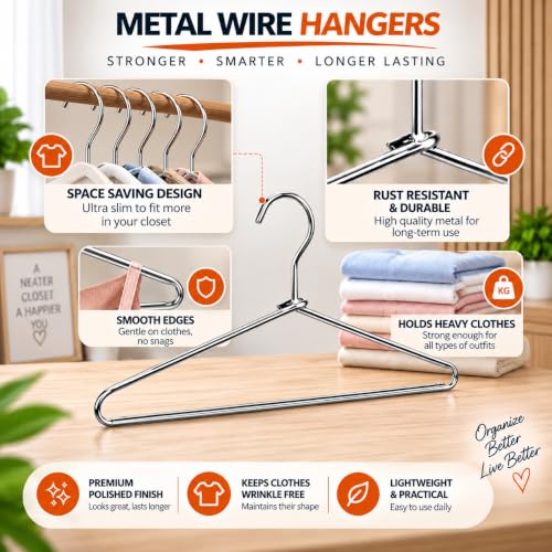 PulGos 24 Pack Metal Clothes Hangers, Silver Pack of 24 - Image 3