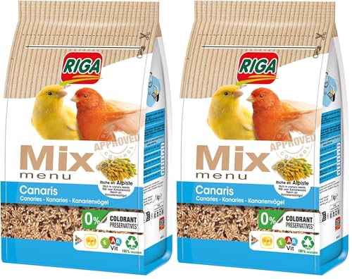 Riga - Menu Mix pour Canaris - Mix Vitaminé - Nourriture pour Oiseaux - Graines Et Céréales - Riche en Alpiste, Protéines Et Amidon - sans Colorant, Ni...