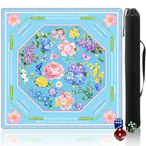Pittera Mahjong mat for Table/31.5lnch/American Mahjong Table Cloth with Rules mats with Drawstring Bag,Noise ReductionAnti-Slip Game mat for Table,for Mahiona/PokerBoard Games/Card Games