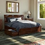 AFI Portland King Size Platform Bed with Footboard & Storage Drawers in Walnut