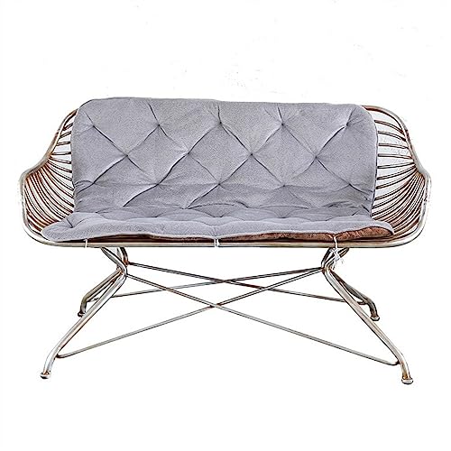 Banco Exterior Jardin Banco de hierro de arte vintage de 51,1 pulgadas, silla de ocio for balcón al aire libre con cojín y respaldo, sillón de metal plateado for 2 personas for interiores y exteriores